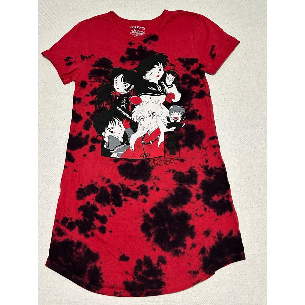 Hot Topic Inuyasha Red Black Tie Dye grungeT-Shirt Dress XS Anime Streetwear
